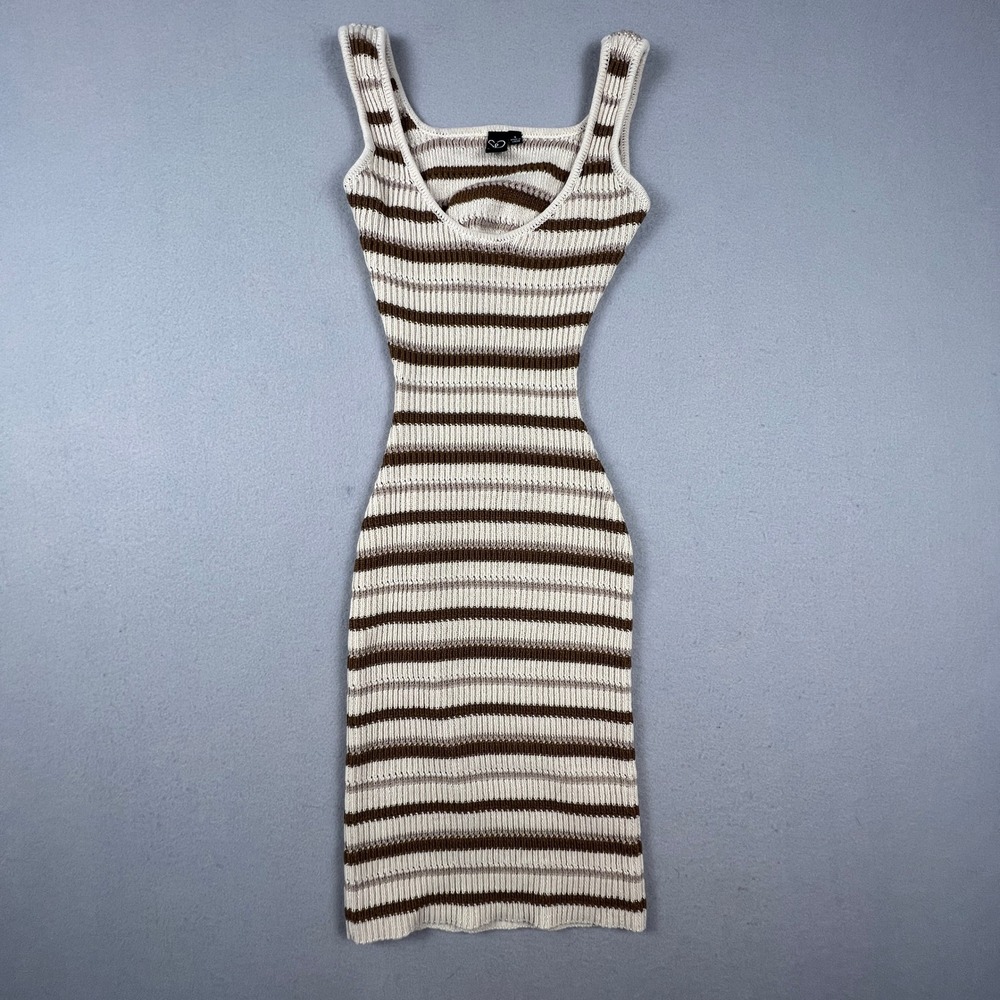 Windsor Knit Mini Dress Womens Small Brown Striped Open Back Bodycon Ribbed Boho